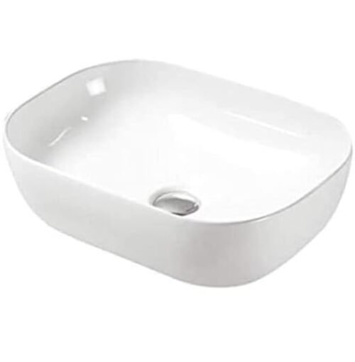 Basin Countertop | Tabletop Ceramic Bathroom Sink | Wash Basin Over Counter | Wash Basin For Bathroom (18 x 13 x 5.5 Inch) (White)