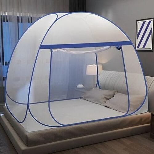 "Restful Nights: Washable Foldable Double Bed with Free Mosquito Net for Adults (White)