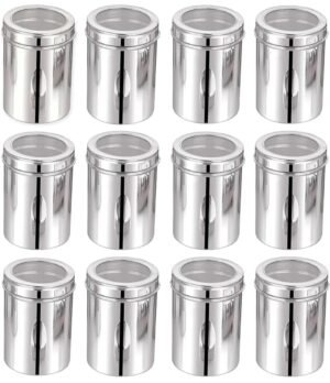 "Organize with Style: STEEPLE Stainless Steel Utility Container - 1000 ml (Pack of 12, Silver)"