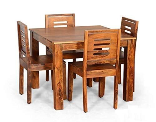 "Natural Wood 4-Seater Dining Table Set: Perfect for Home, Hotel, and Restaurant Dining Rooms"