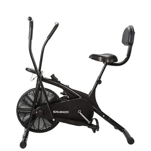 Upright Air Bike Exercise Cycle for Home Gym - Dual Action for Full Body Workout - Adjustable Resistance, Height Adjustable seat with Back Rest (DIY Installation)