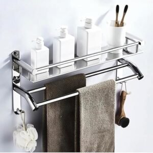 Bathroom Rack Multipurpose Wall Mount Bathroom Organizer Bathroom Accessories Bathroom Shelf, Silver Mirror Finish (2 Layer Shelf)