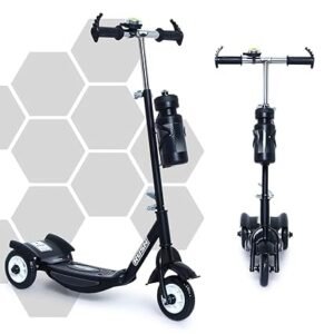 Rush Three Wheel Kick Scooters for Boys and Girls with Sipper, Bell, Adjustable Height and Rear Brake - 3 Wheels Skate for Age 3-10 Years (Black)