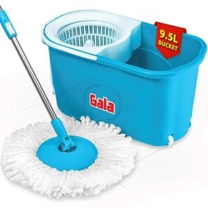 Easy Wheels & Big Bucket with 2 Microfiber Refills, Floor Cleaning Mop with Bucket, pocha for floor cleaning, Mopping Set (white and blue)