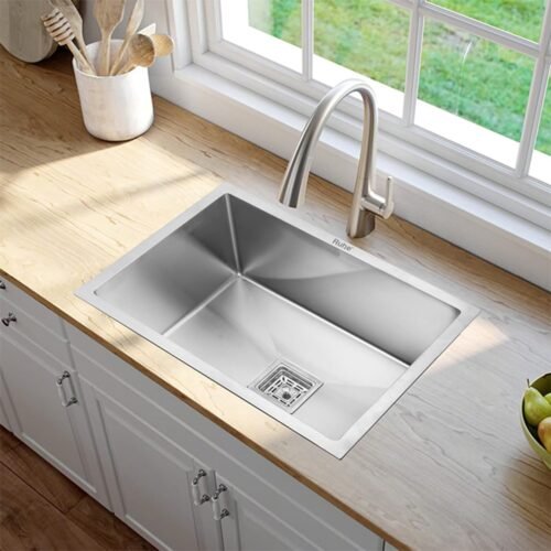 Bowl 24x18x10 Inches Kitchen Sink | Premium Stainless Steel Sink with Brushed Matte Finish | Including Strainer-Basket/Sink Coupling/Waste Pipe- Grey