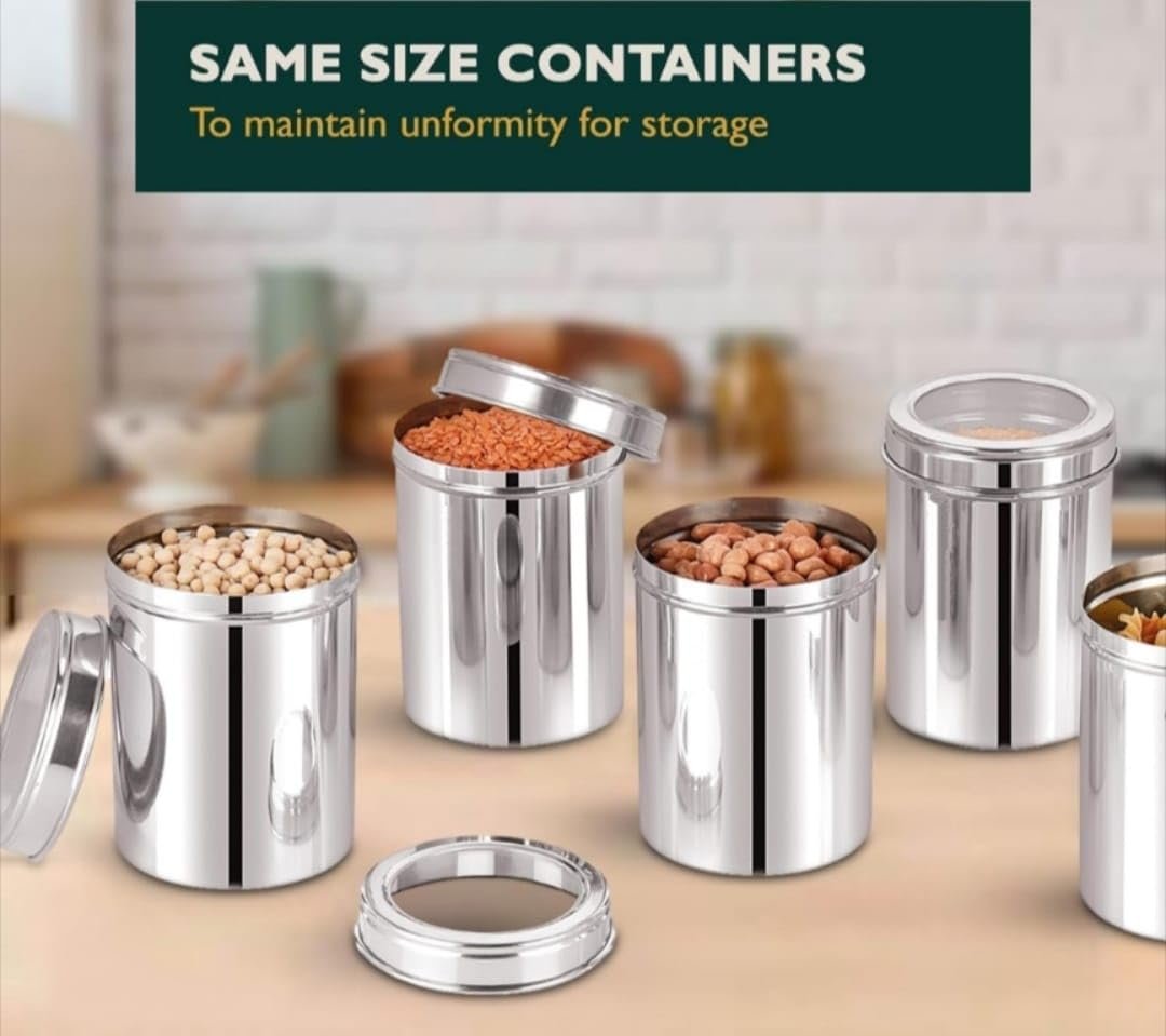 "Organize with Style: STEEPLE Stainless Steel Utility Container - 1000 ml (Pack of 12, Silver)"
