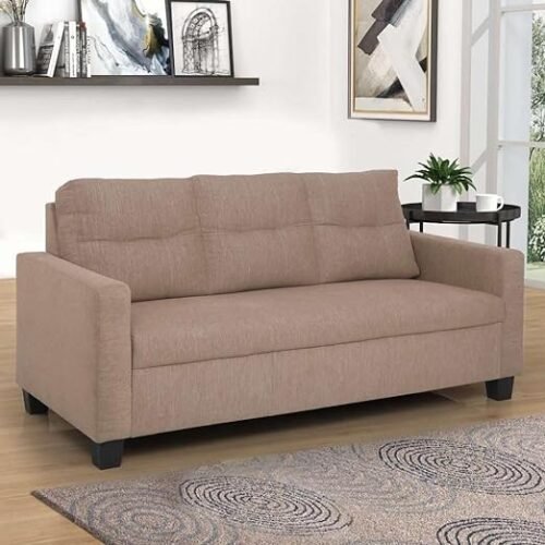 Ease 3 Seater Fabric Sofa in Brown Colour, 3-Person Sofa