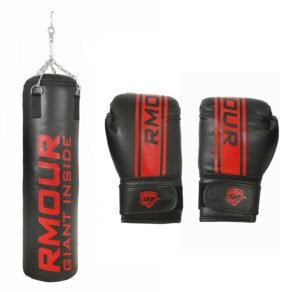 "Train Like a Champ: Premium Material Boxing Punching Bag Set with Rust-Proof Stainless Steel Hanging Chain and Boxing Gloves (Black, 2 Feet)"