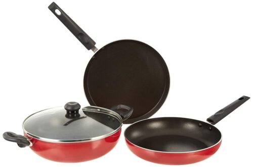 Butterfly Rapid Non Stick Cookware 3 Pcs Set Induction Base,Aluminium, Red