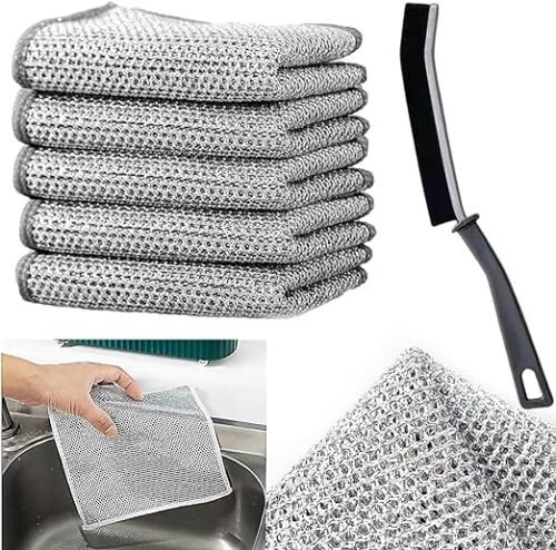 Dishcloth & Gaps Cleaning Brush, Multipurpose Wire Dishwashing Rags for Wet and Dry, Easy Rinsing, Reusable, Wire Cleaning Cloth for Kitchen, Sinks, Pots.